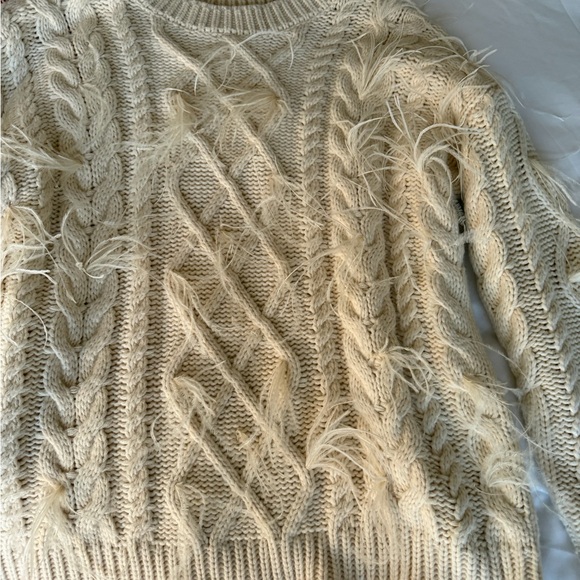 Women’s Ivory Cable-Knit Fringe Crewneck Sweater - Picture 4 of 5